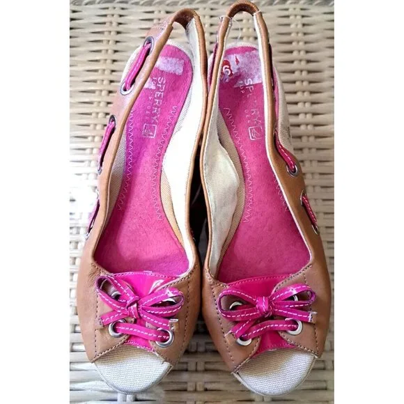 Sperry Top Sider Women's 7.5 Wedge Multicolor Peep Toe Cottage Fairy Core - Picture 2 of 10